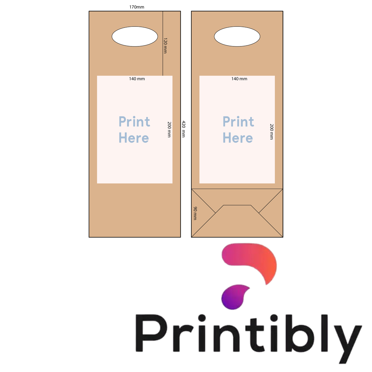 Printibly 2 Bottle Bag Die-Cut Handle