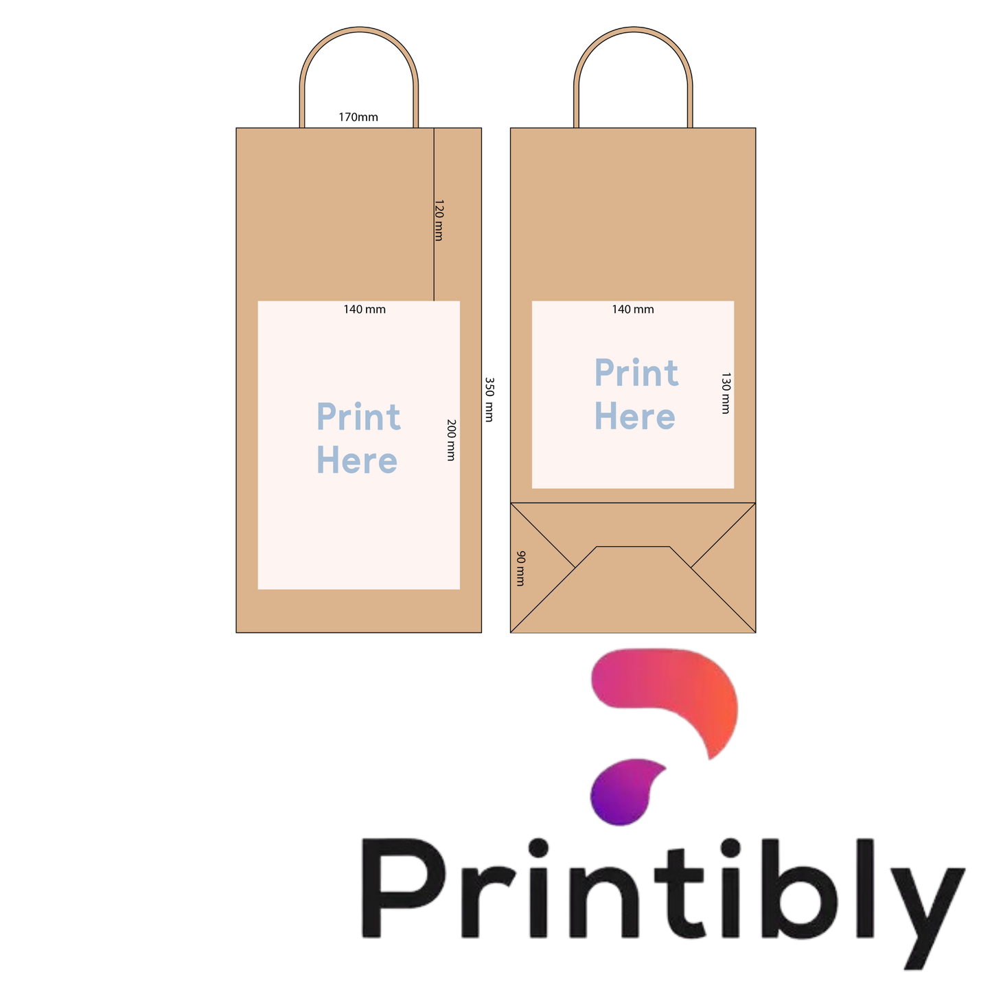 Printibly 2 Bottle Bag Twist Handle